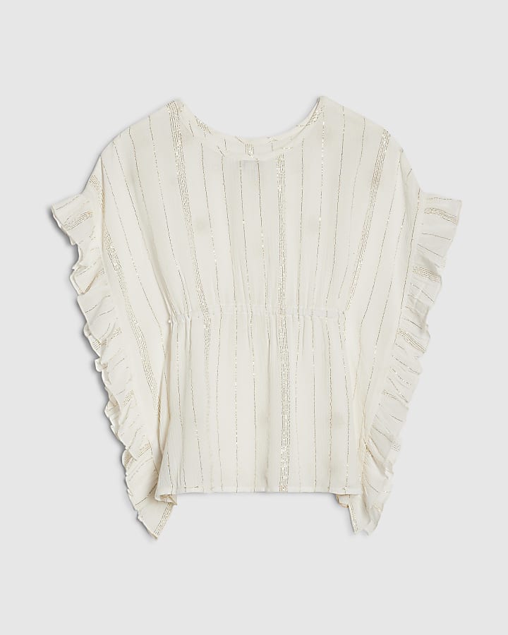 Mini Girls Cream Embroidered Sequin Kaftan