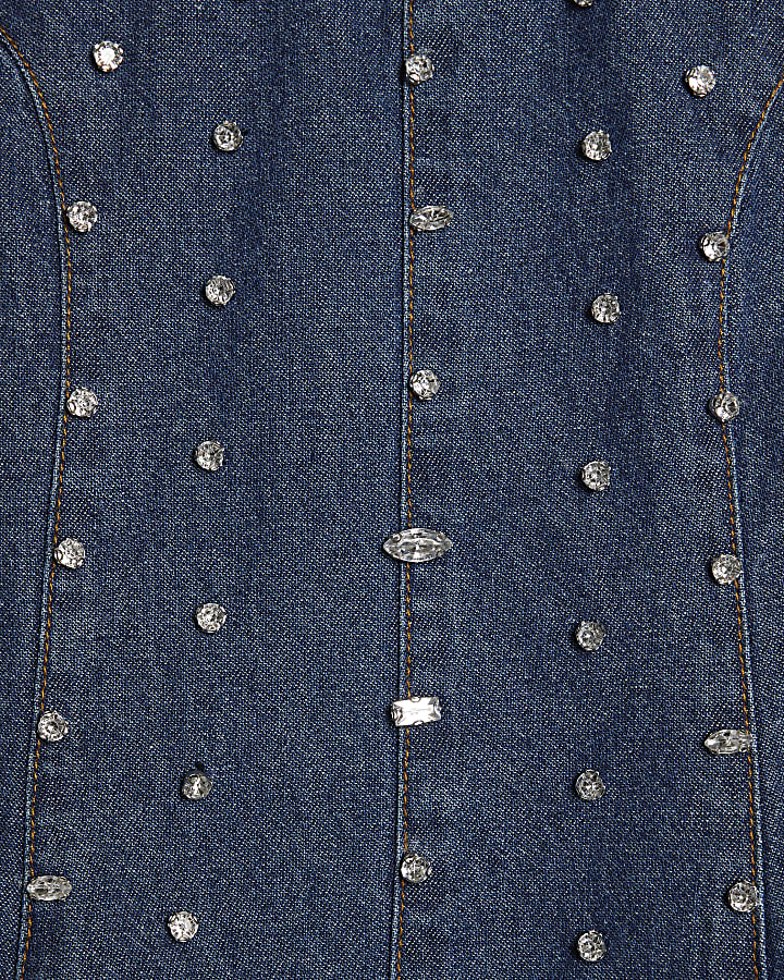 Girls Blue Embellished Peplum Skirt Set