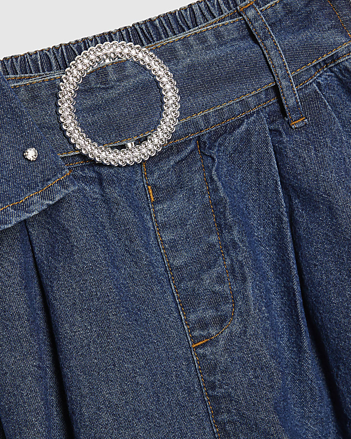 Girls Blue Embellished Peplum Skirt Set