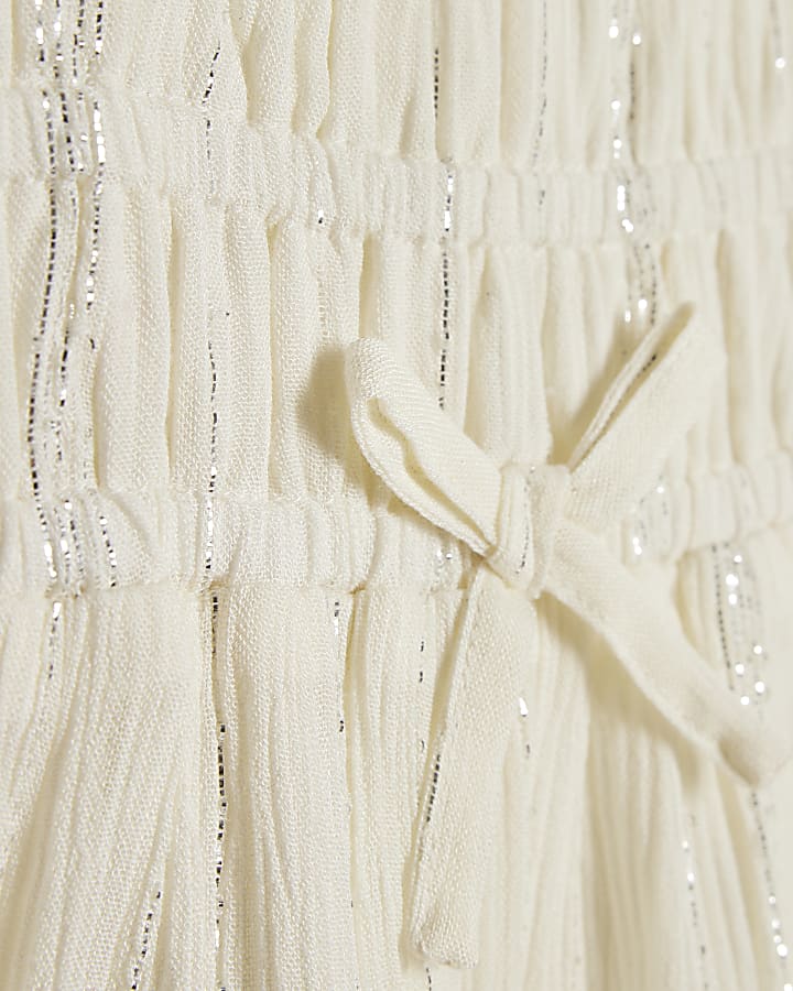 Mini Girls Cream Tiered Dress