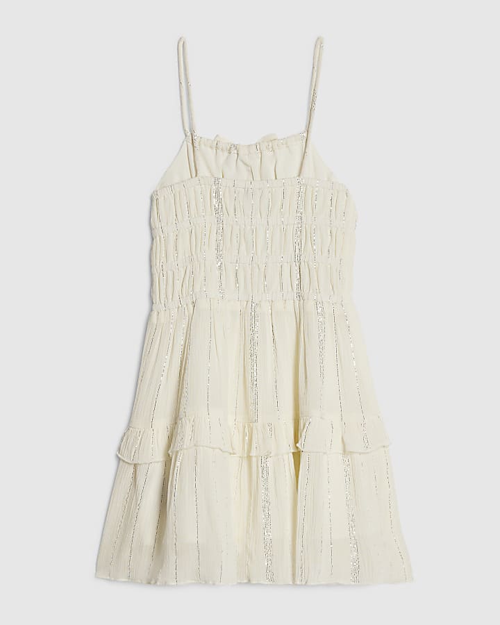 Mini Girls Cream Tiered Dress