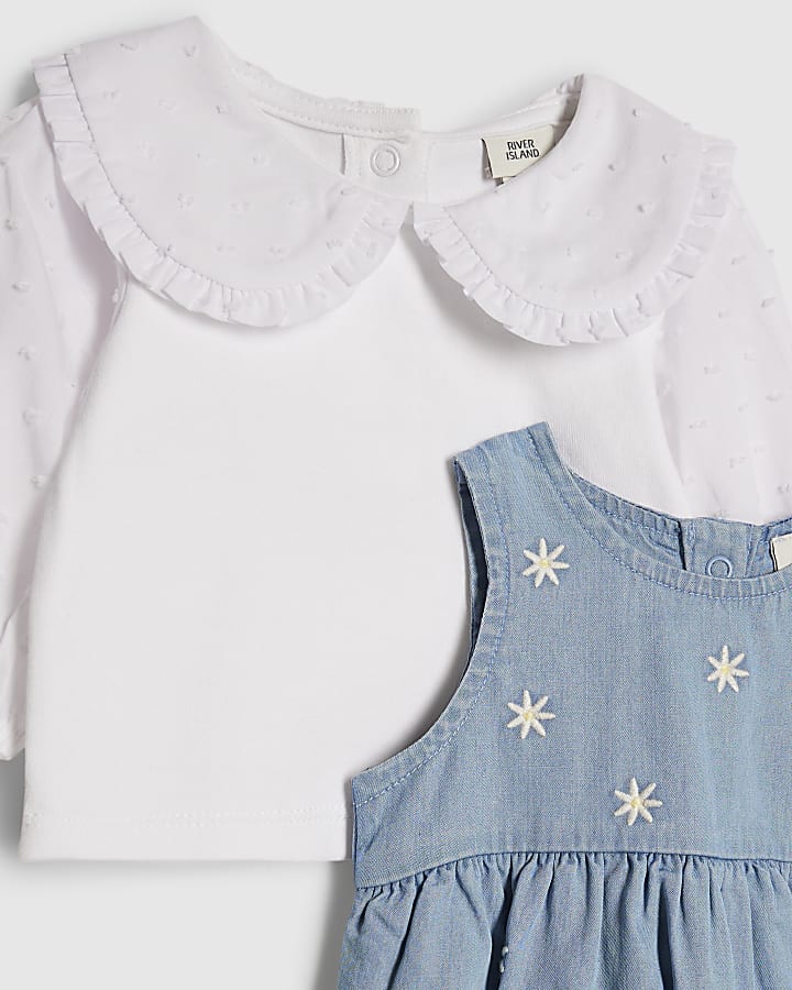 Baby Girls Denim Daisy Romper 3 Piece Set