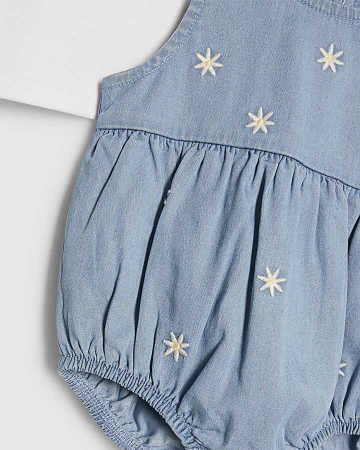 Baby Girls Denim Daisy Romper 3 Piece Set