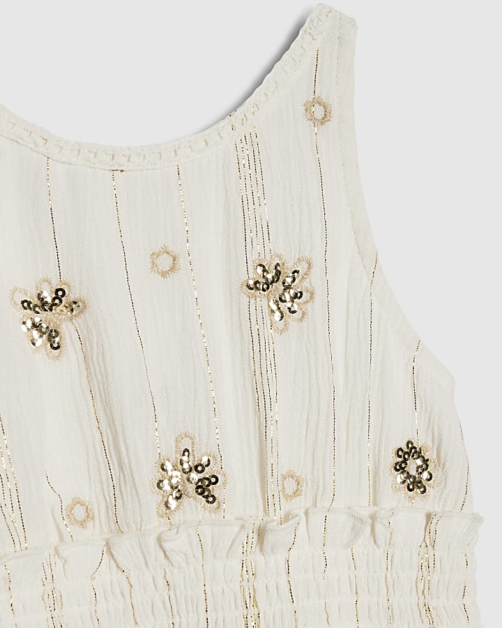 Mini Girls Cream Scalloped Beach Dress