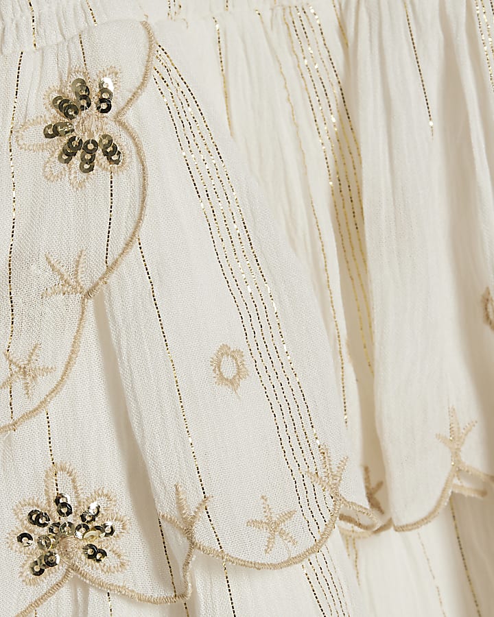 Mini Girls Cream Scalloped Beach Dress