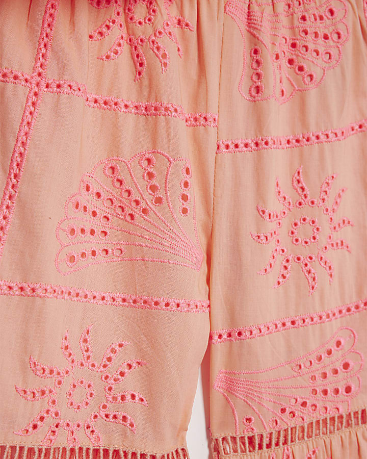 Mini Girls Coral Tiered Broderie Top Set