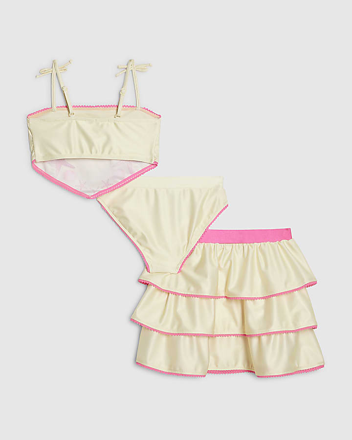 Girls Yellow Hanky Hem Bikini Skirt Set