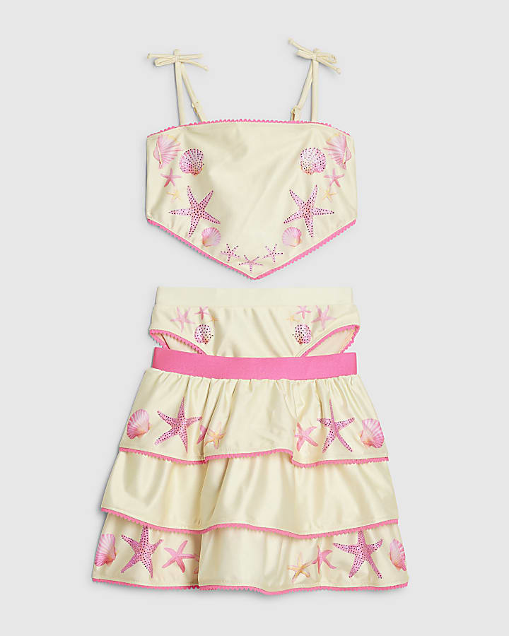 Girls Yellow Hanky Hem Bikini Skirt Set