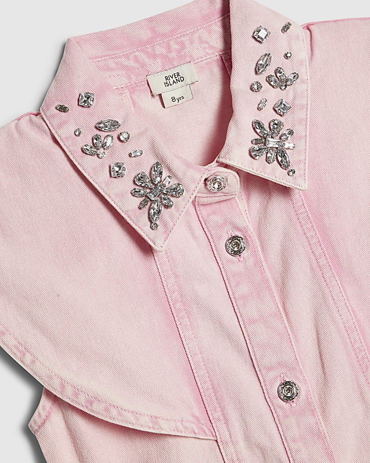 Girls Pink Denim Prom Shirt Dress