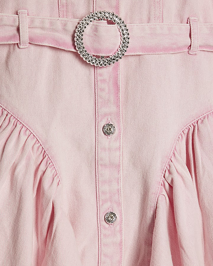 Girls Pink Denim Prom Shirt Dress