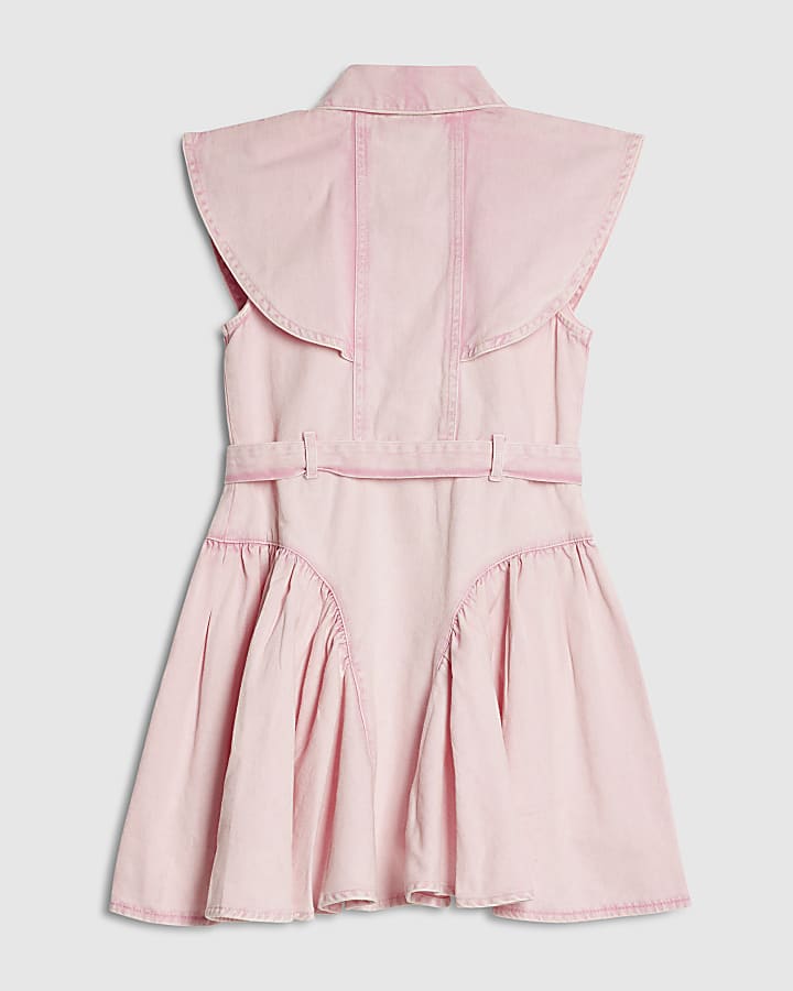 Girls Pink Denim Prom Shirt Dress