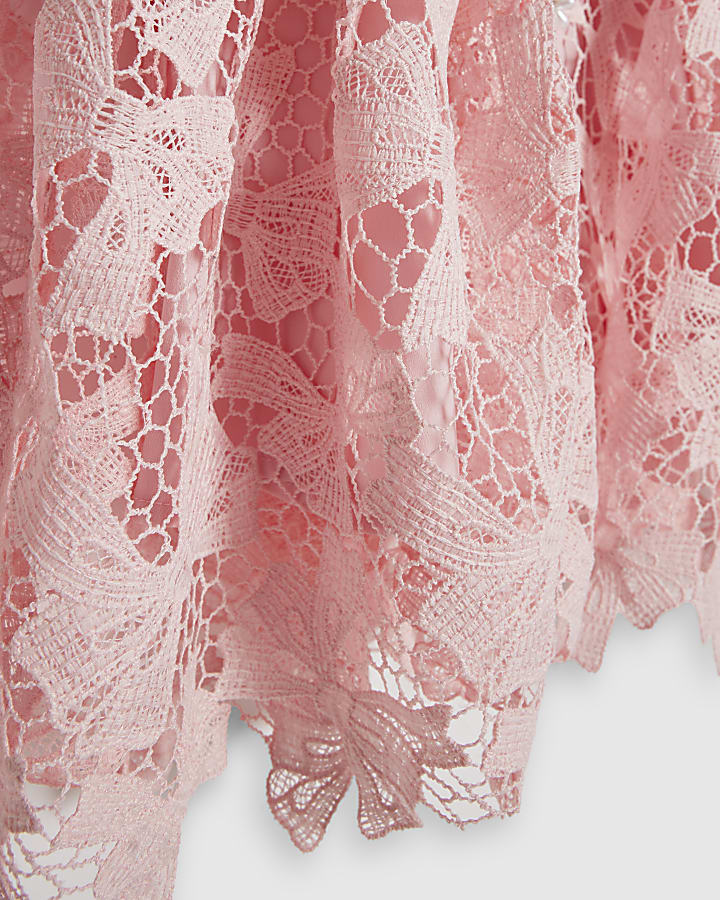 Girls Pink Bow Lace Belted Dress