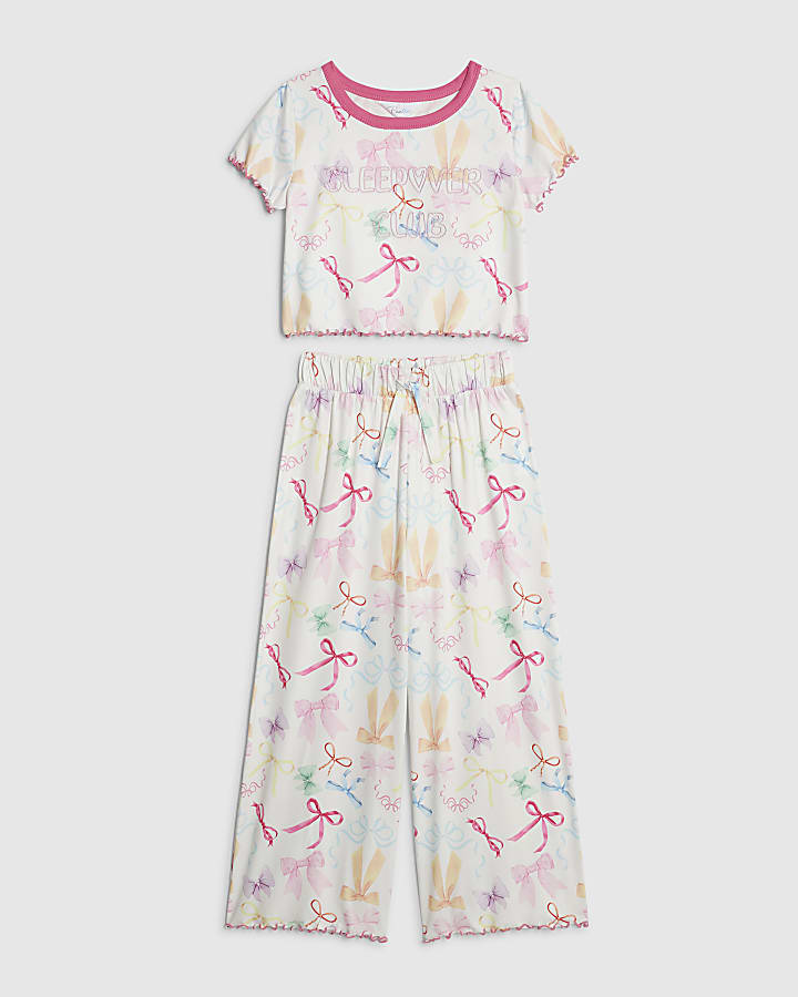 Girls Cream Bow Pyjamas Set