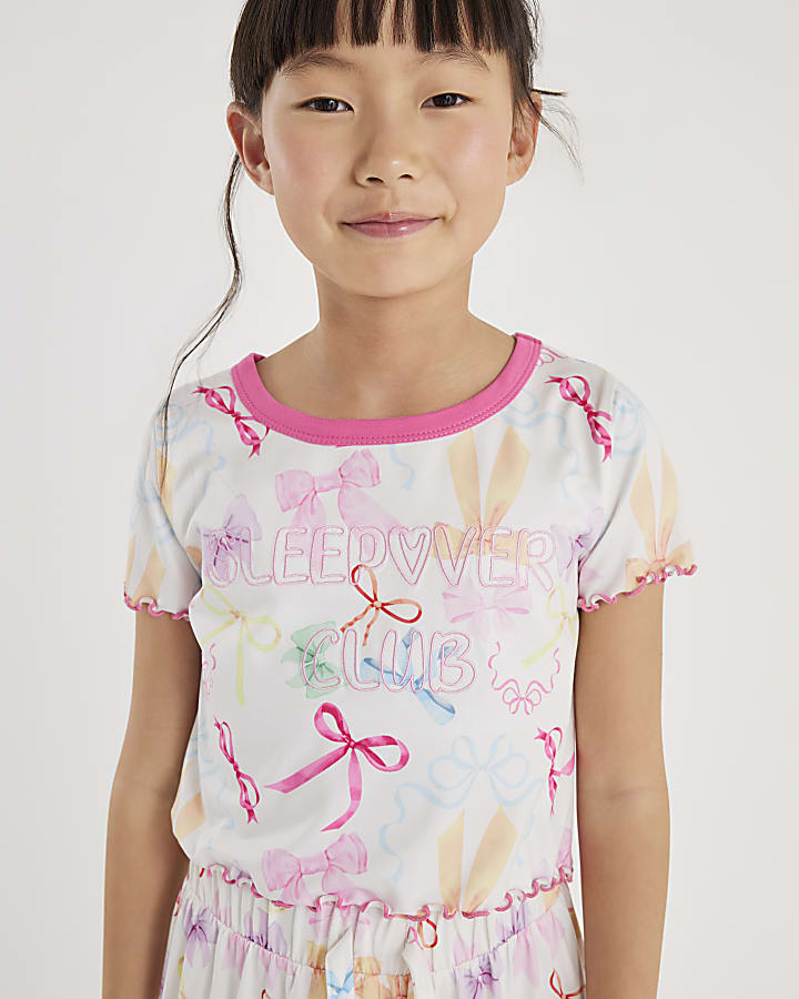 Girls Cream Bow Pyjamas Set