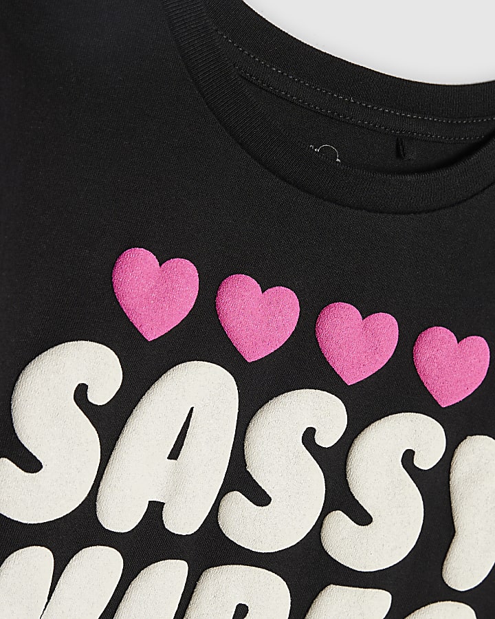 Mini Girls Black Sassy Vibes T-Shirt Set
