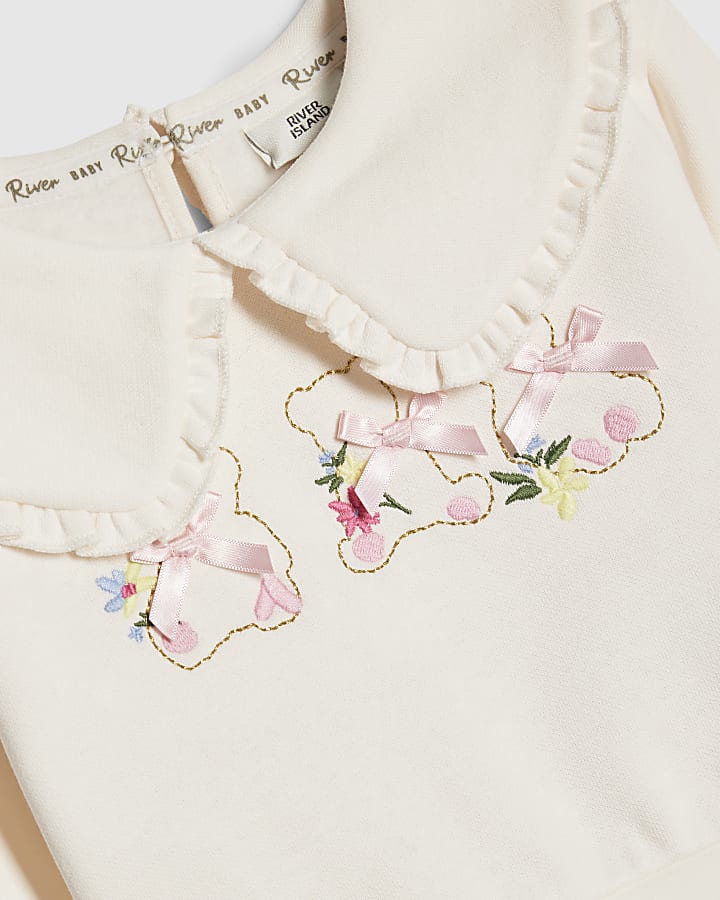 Baby Girl Cream Ditsy Bear Sweatshirt Set