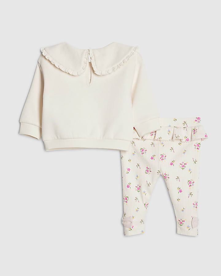 Baby Girl Cream Ditsy Bear Sweatshirt Set