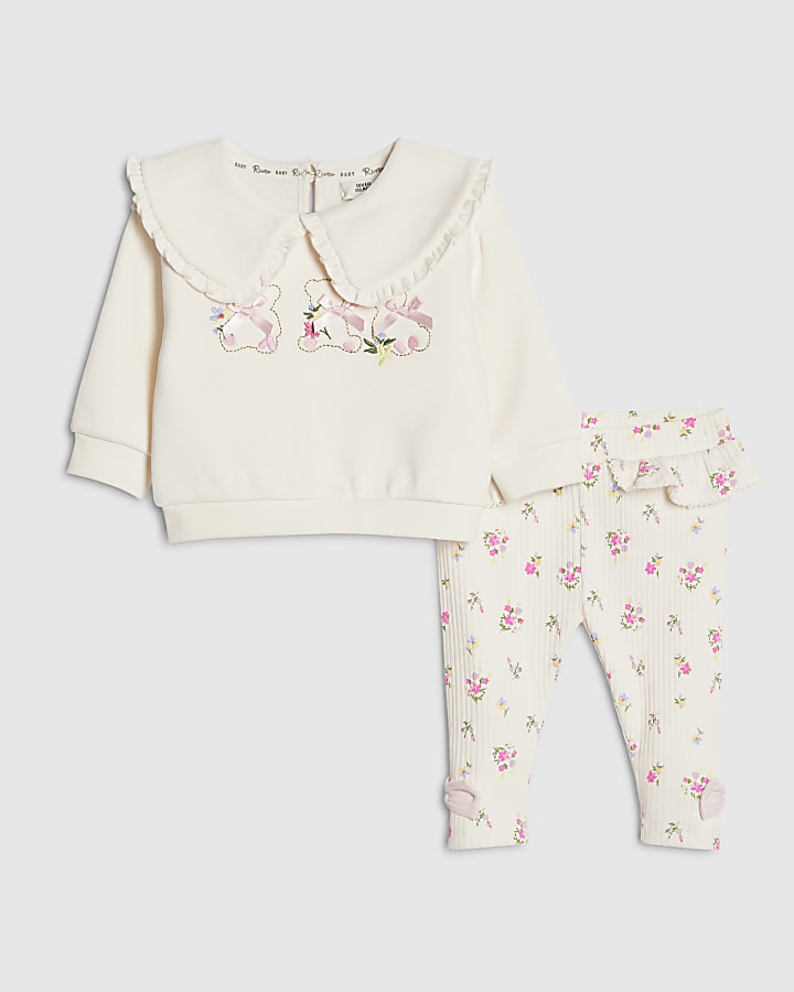 Baby Girl Cream Ditsy Bear Sweatshirt Set