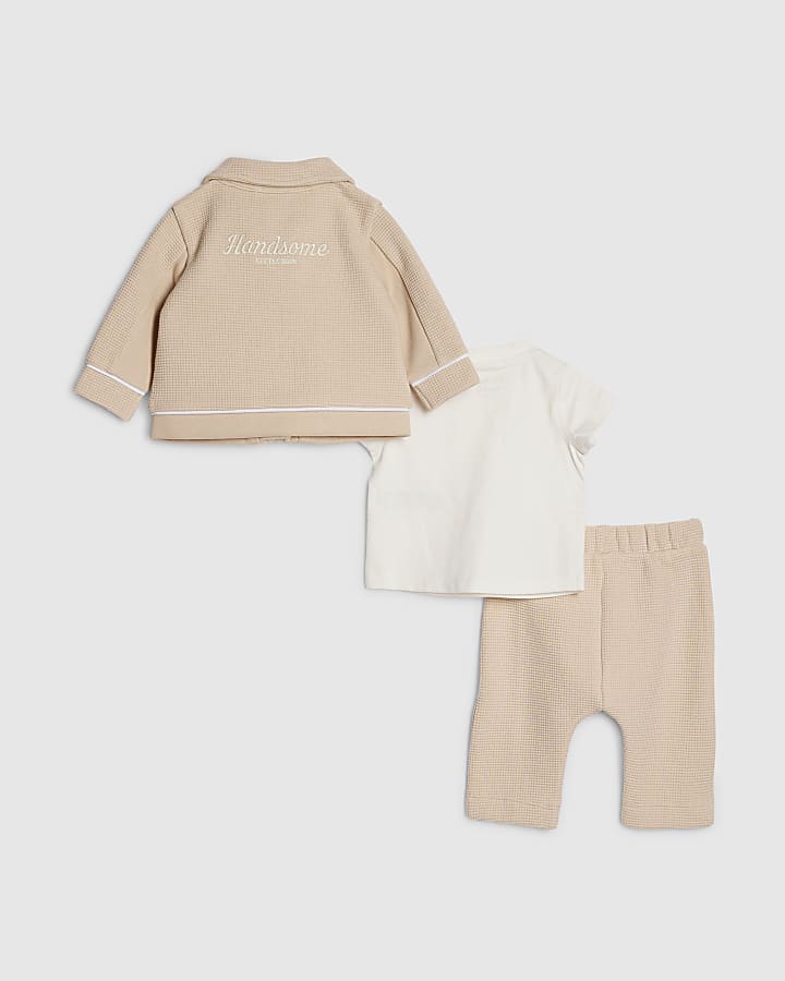 Baby Boys Cream 3 Piece Shacket Set