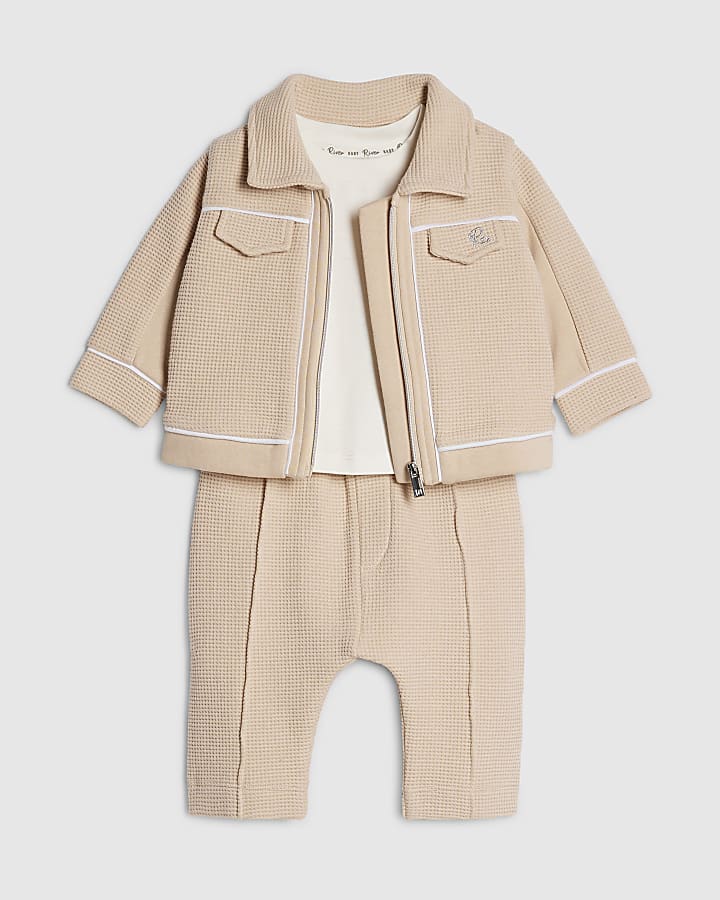 Baby Boys Cream 3 Piece Shacket Set