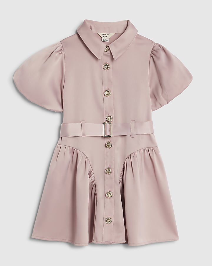 Mini Girls Pink Satin Prom Dress