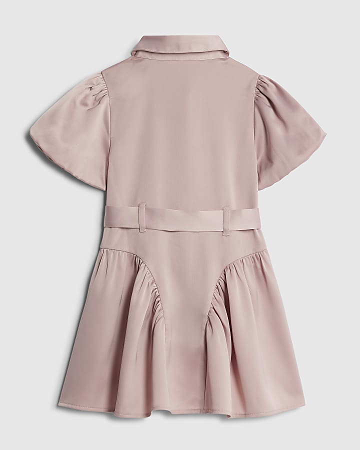 Mini Girls Pink Satin Prom Dress