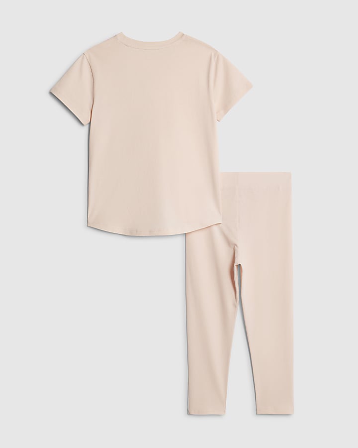 Mini Girls Pink Bow T-Shirt And Leggings Set