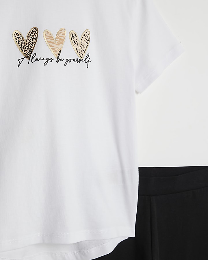 Mini Girls White Trio Heart T-Shirt Set