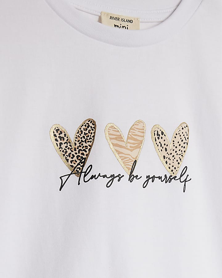 Mini Girls White Trio Heart T-Shirt Set