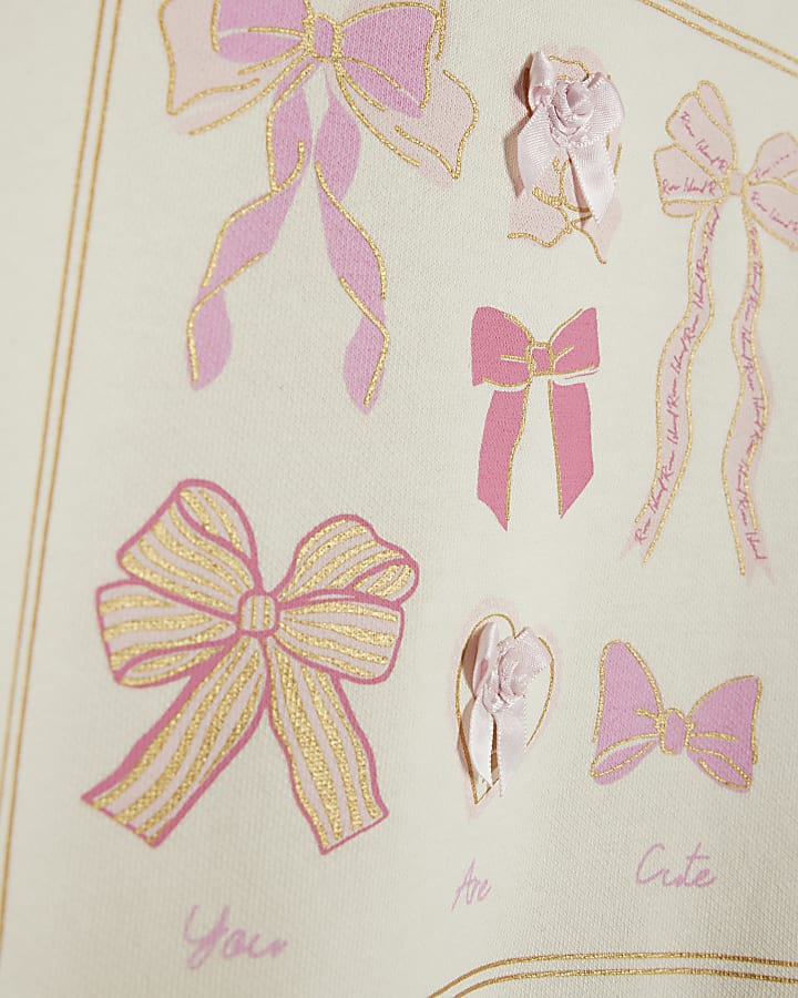 Mini Girls Cream Bow Box Sweatshirt Set