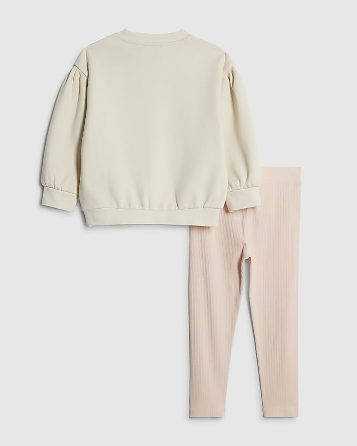 Mini Girls Cream Bow Box Sweatshirt Set