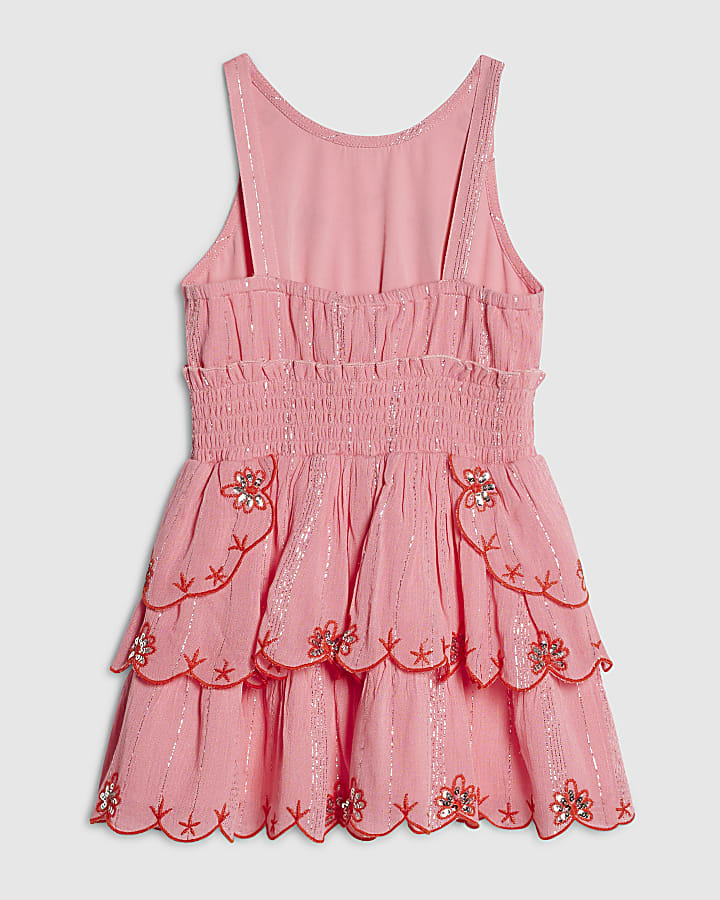 Mini Girls Pink Scalloped Beach Dress