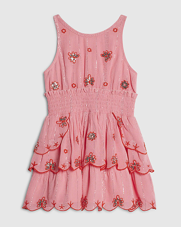 Mini Girls Pink Scalloped Beach Dress