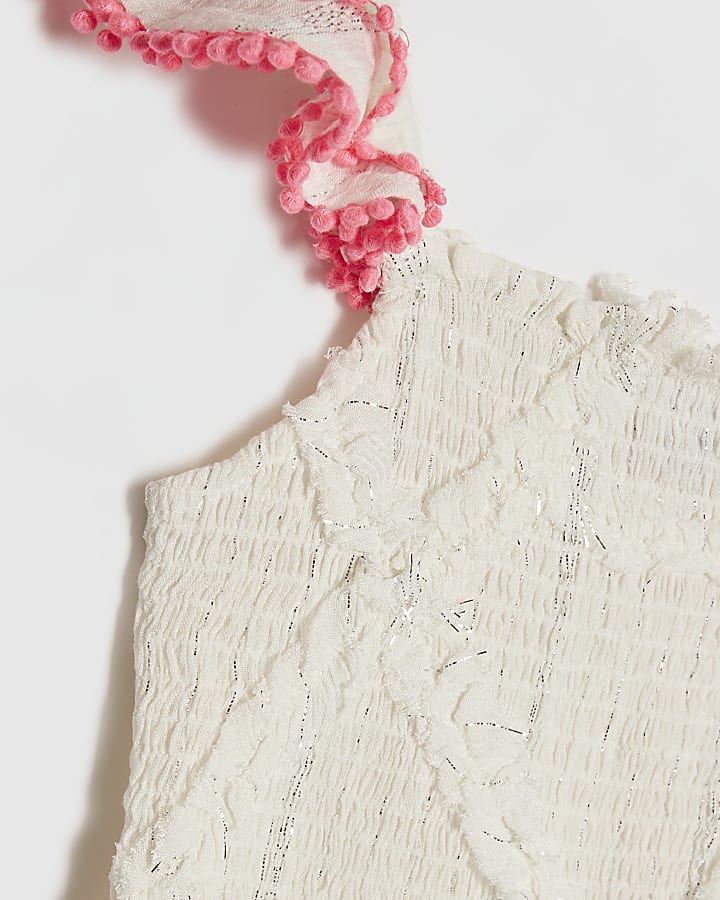 Girls Cream Shirred Beachwear Set