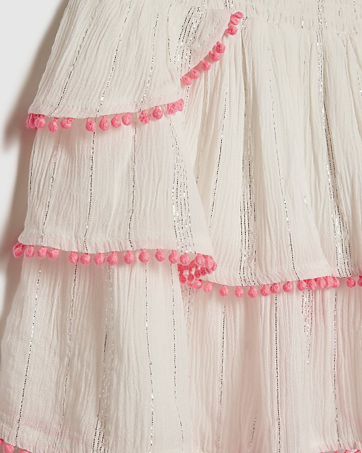 Girls Cream Shirred Beachwear Set