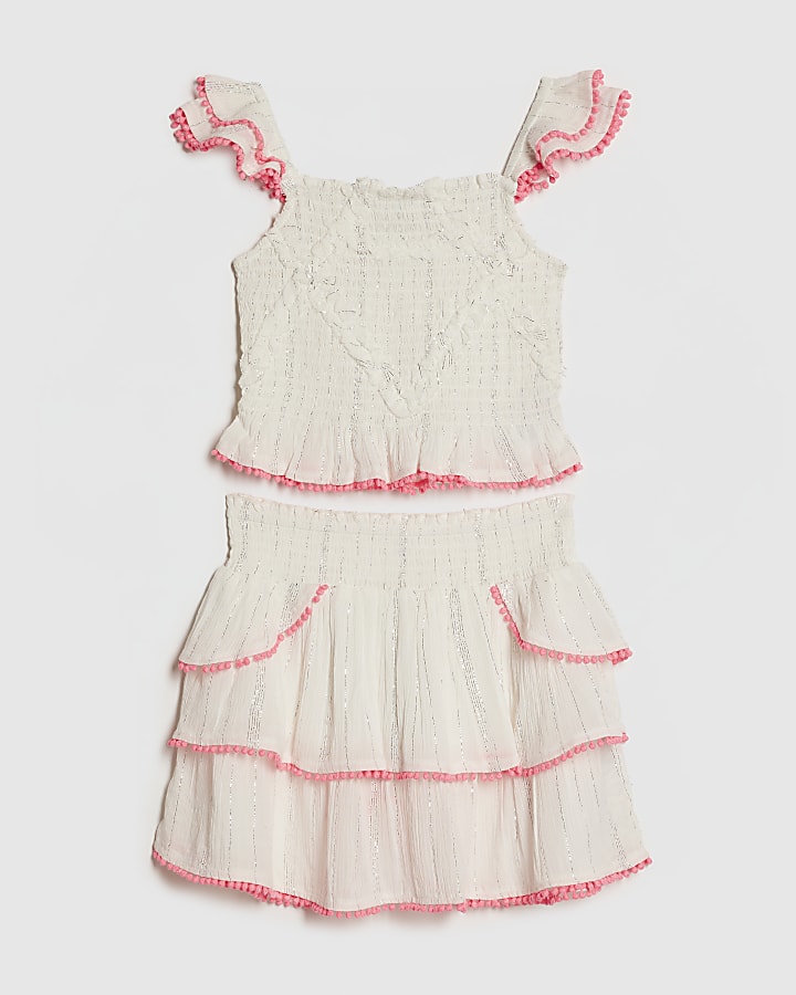 Girls Cream Shirred Beachwear Set