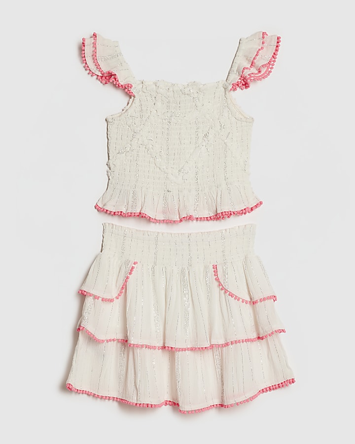 Girls Cream Shirred Beachwear Set