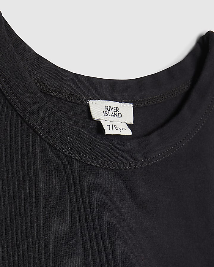 Girls Black Bubble Waistband T-Shirt