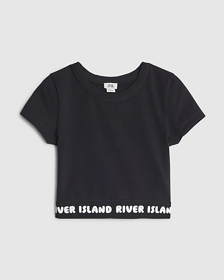 Girls Black Bubble Waistband T-Shirt