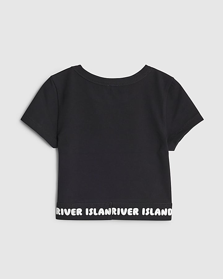 Girls Black Bubble Waistband T-Shirt