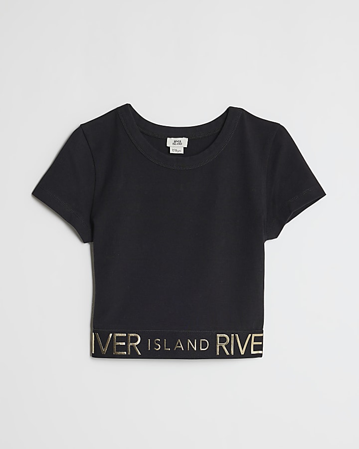 Girls Black Metallic Waistband T-Shirt