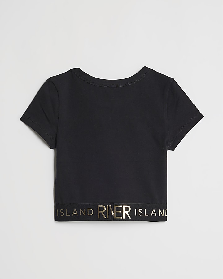 Girls Black Metallic Waistband T-Shirt