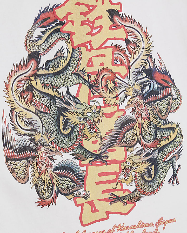 Mini Boys White Japanese Dragon T-Shirt