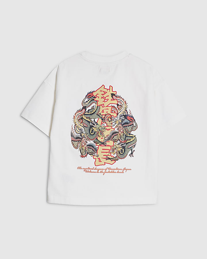 Mini Boys White Japanese Dragon T-Shirt