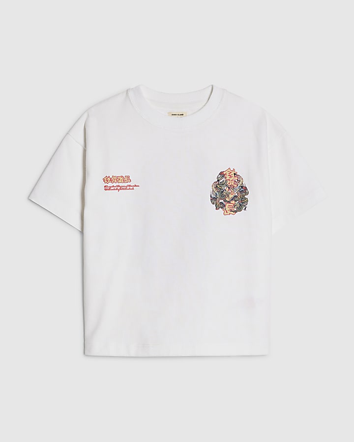 Mini Boys White Japanese Dragon T-Shirt