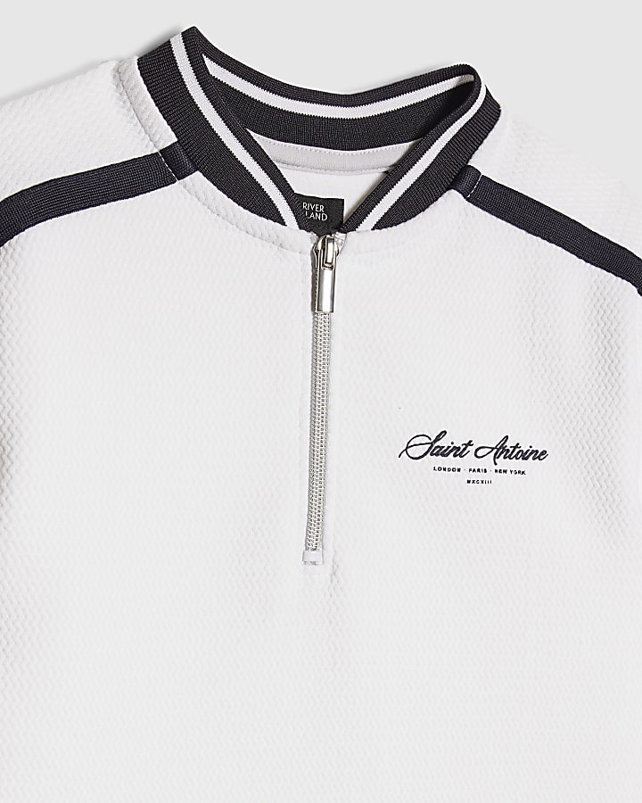 Boys White Baseball Polo Shirt Set