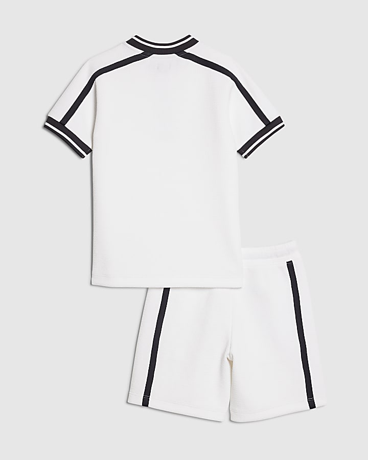 Boys White Baseball Polo Shirt Set