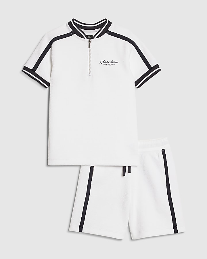 Boys White Baseball Polo Shirt Set