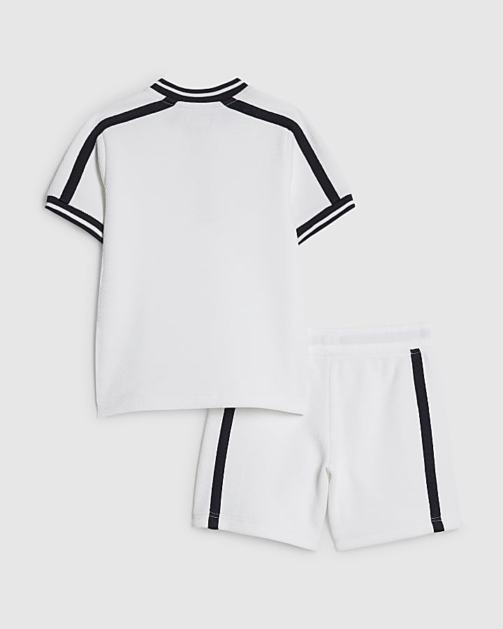 Mini Boys White Baseball Polo Shirt Set