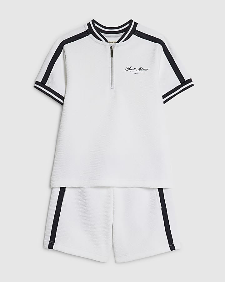 Mini Boys White Baseball Polo Shirt Set